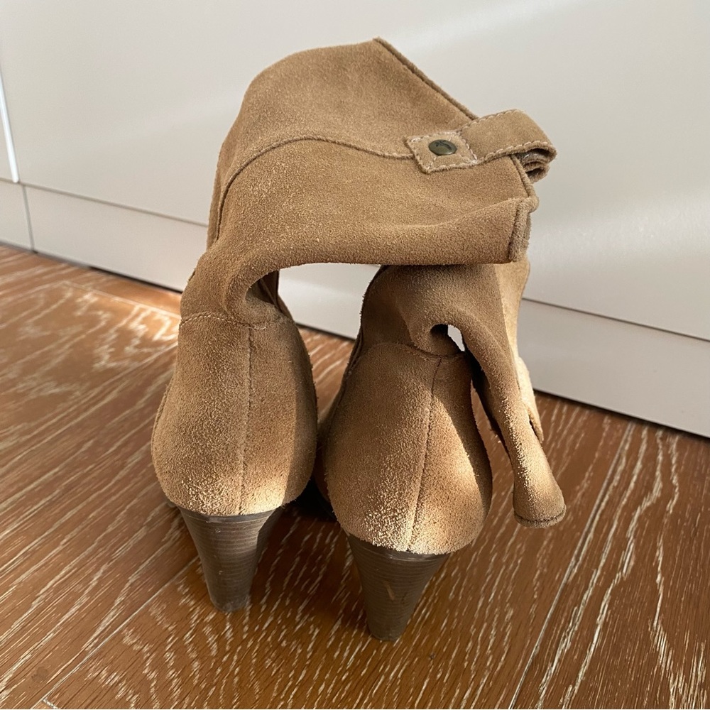 Tan Suede Cowgirl High Heels Boots Size 7 - Picture 8 of 14